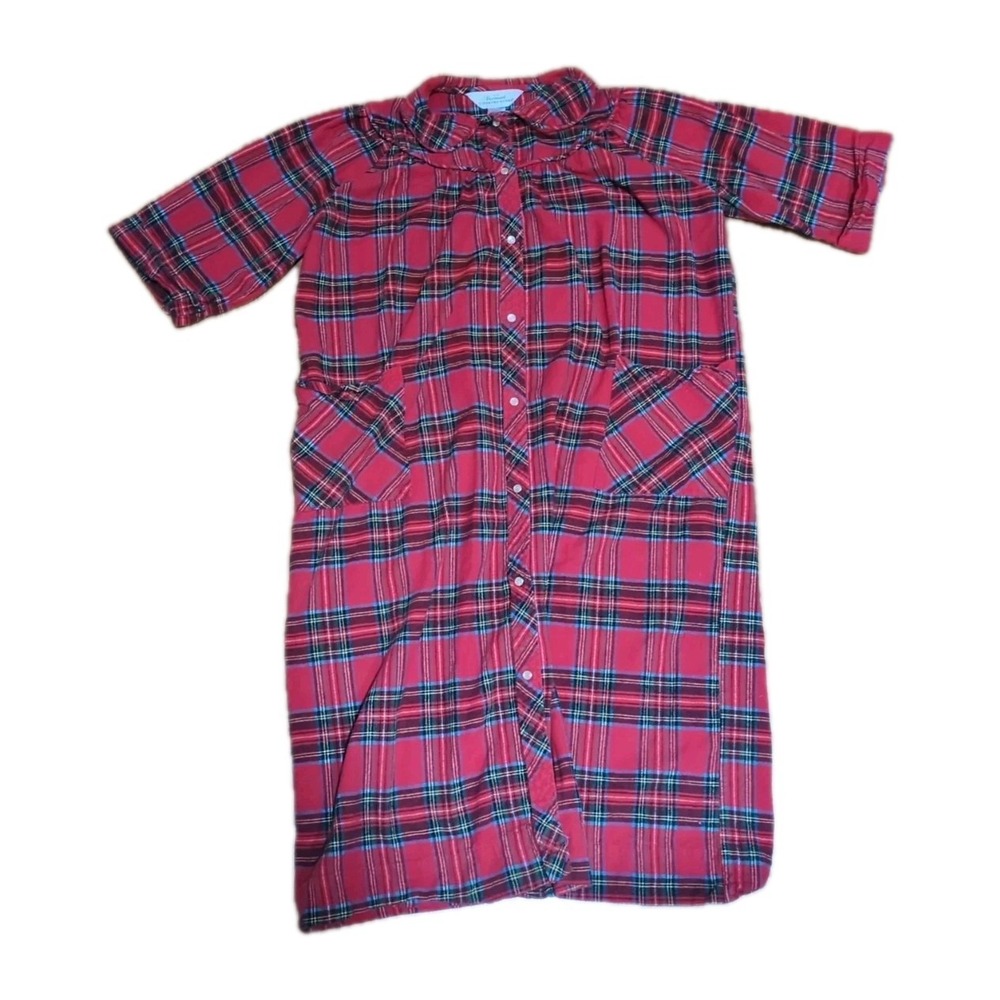 Vermont Country Store Robe/Nightgown Sz M Red Plaid Flannel Cotton Cottagecore - Picture 2 of 9